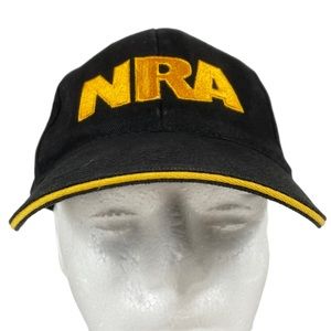 NRA Embroidered American Flag Velcro Strap Back Gold Black Cap Hat Member Only